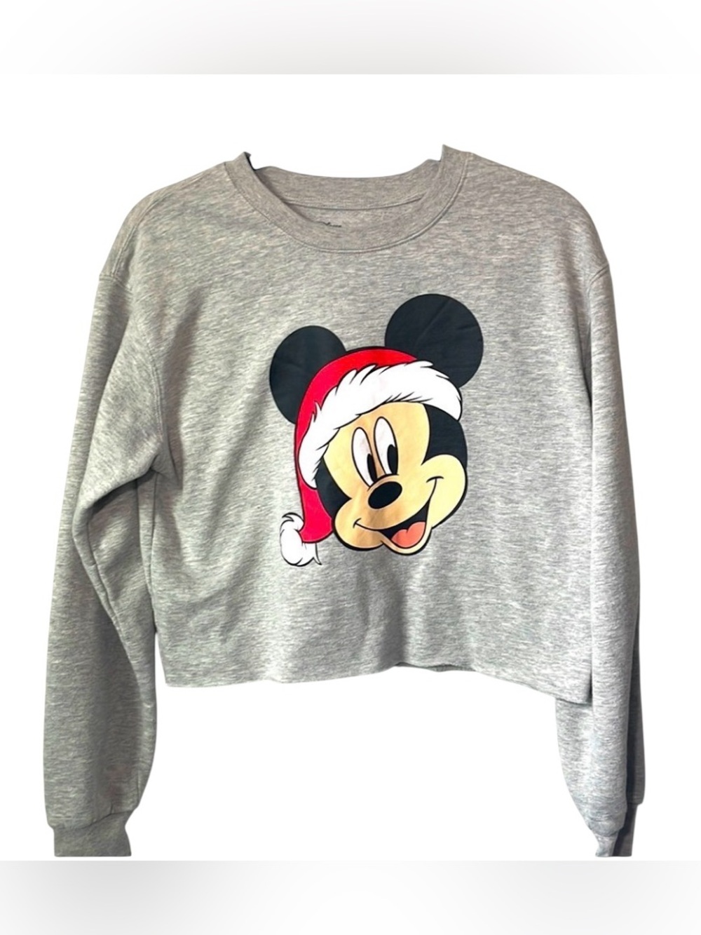 Disney Mickey Mouse Santa cropped sweatshirt large. Christmas Holiday Claus